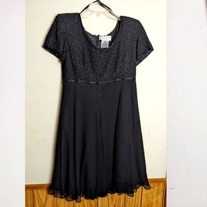Black Beaded Knee Length Party Dress